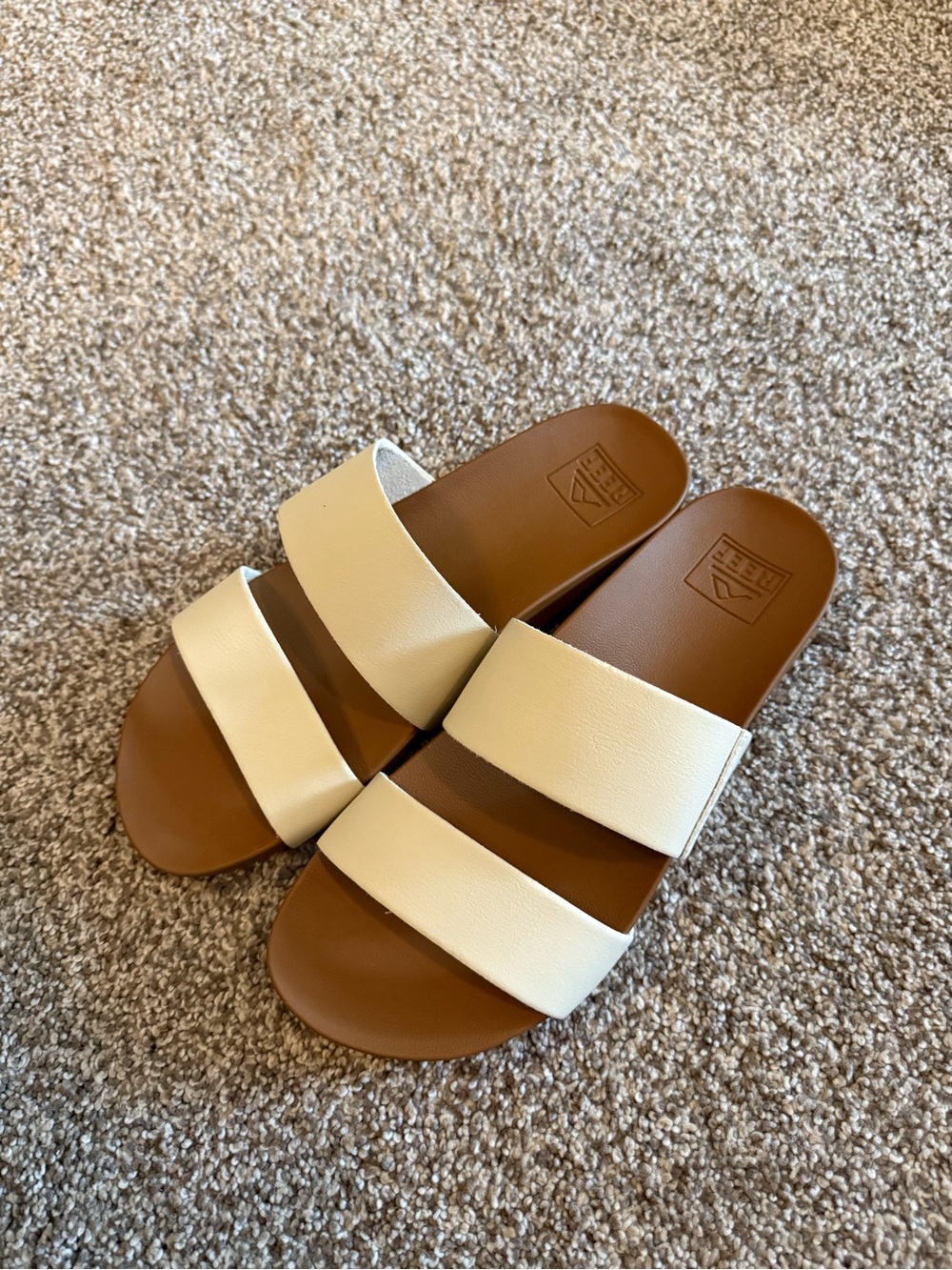 Reef Women’s Double Strap Slide Sandals in Cream and Brown